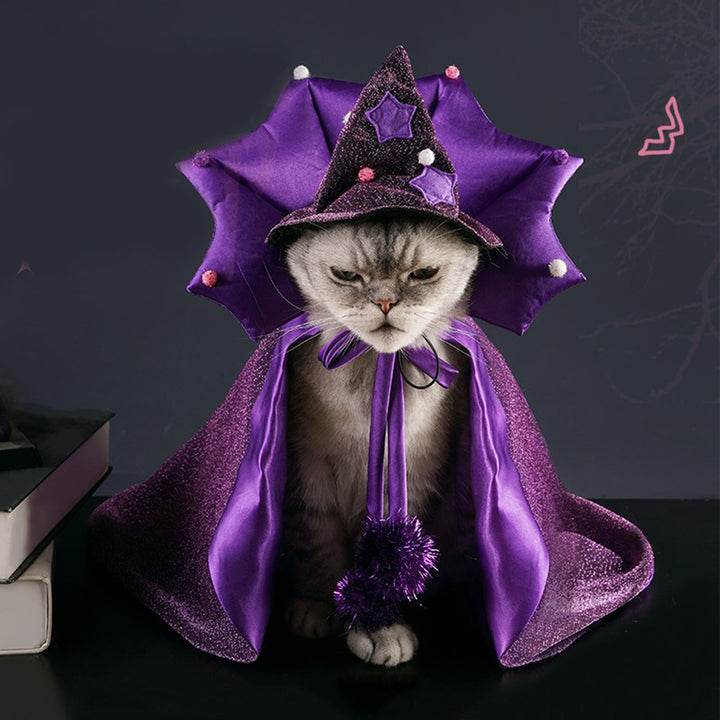 Halloween Pet Cloak for Small Dog Cat Kitten Adjustable Witch Cloak Hat Set Halloween Parties Costume Cat Dress-up Image 1