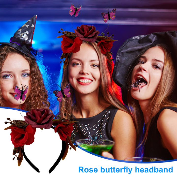 Hair Hoop Halloween Imitation Rose Butterflies Decor Headband Elastic Headpiece Costume Cosplay Party Accessory Image 10