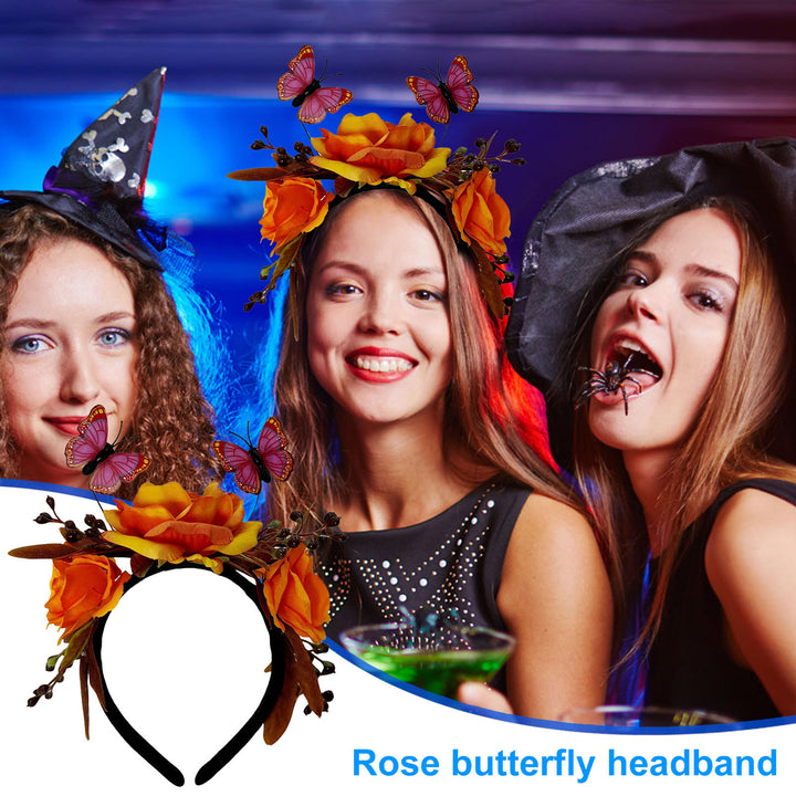 Hair Hoop Halloween Imitation Rose Butterflies Decor Headband Elastic Headpiece Costume Cosplay Party Accessory Image 11