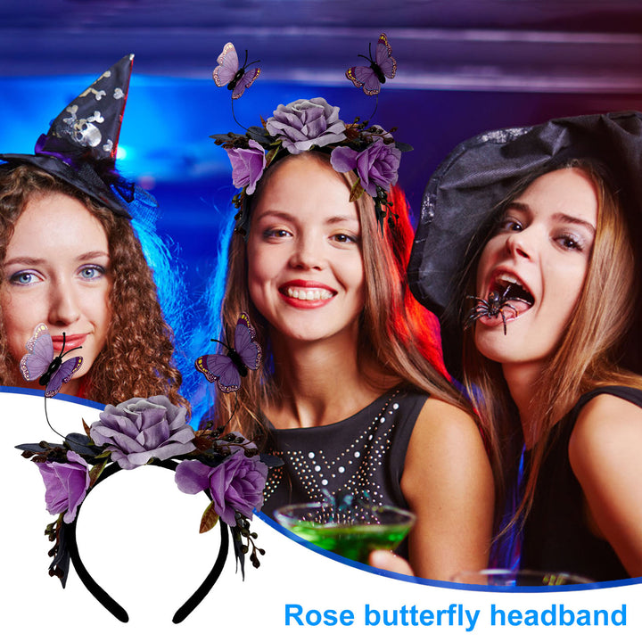 Hair Hoop Halloween Imitation Rose Butterflies Decor Headband Elastic Headpiece Costume Cosplay Party Accessory Image 12