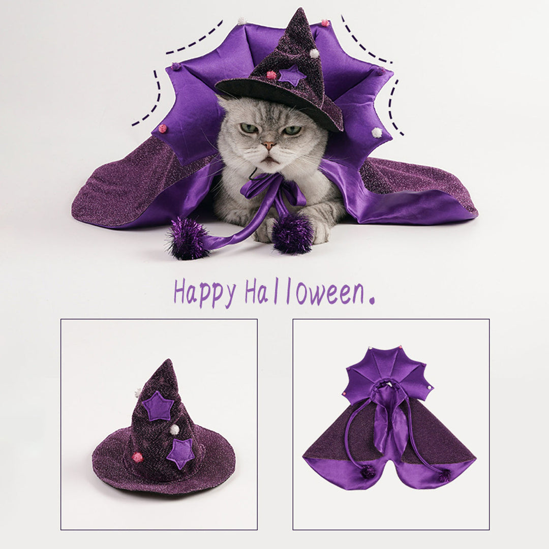 Halloween Pet Cloak for Small Dog Cat Kitten Adjustable Witch Cloak Hat Set Halloween Parties Costume Cat Dress-up Image 10