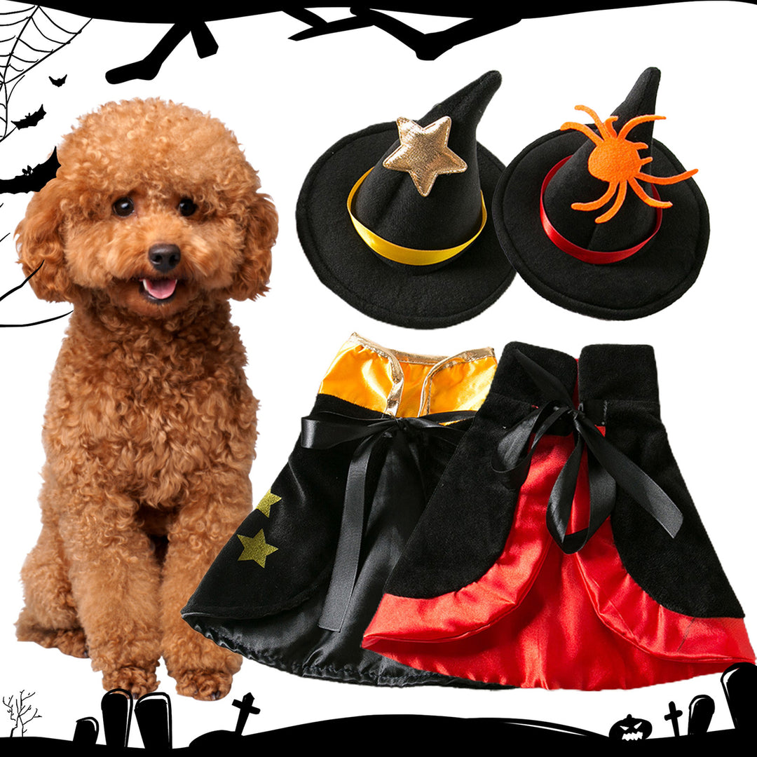 1 Set Halloween Pet Costume Breathable Comfortable Adjustable Dogs Cats Wizard Hat Cloak Set Pet Supplies Image 1