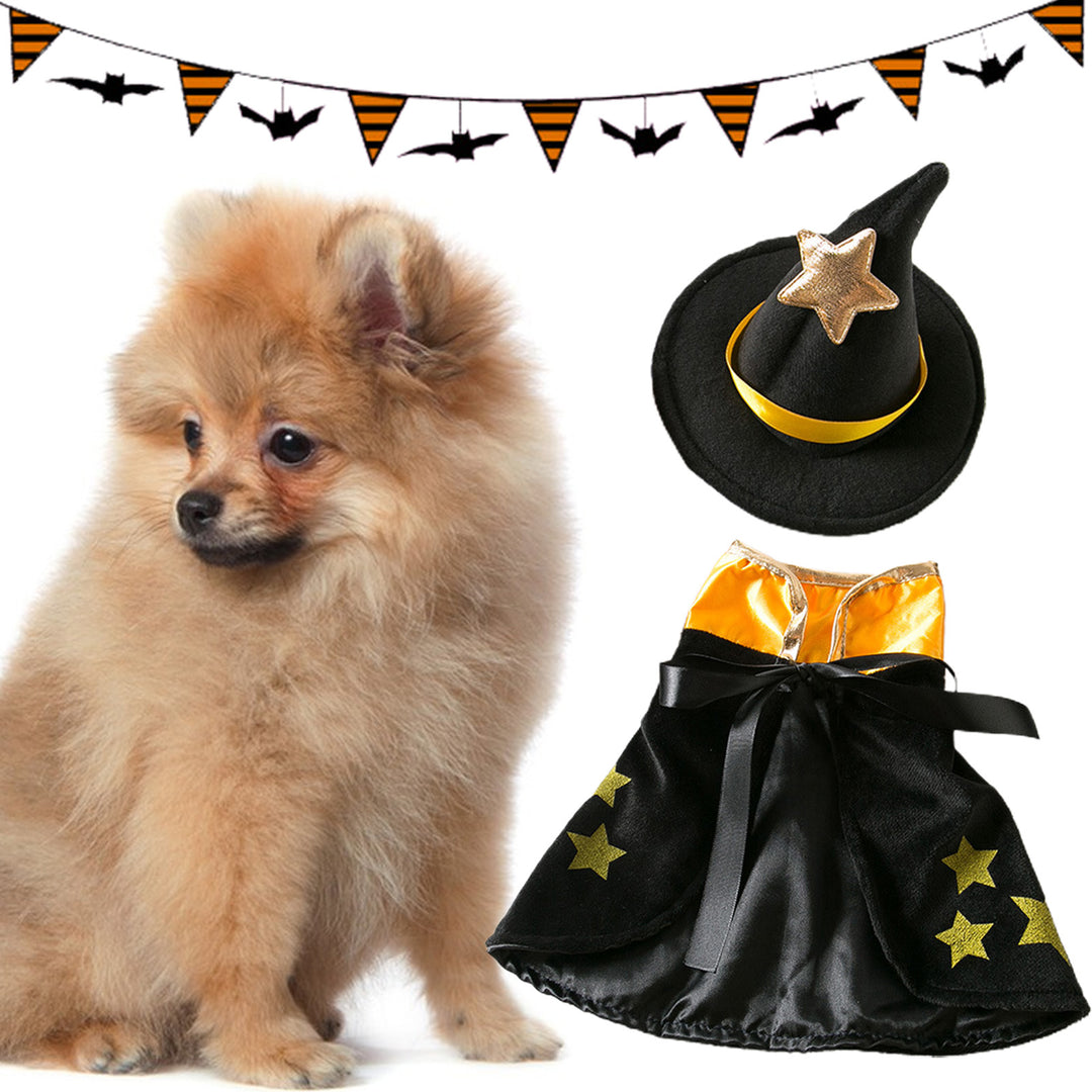 1 Set Halloween Pet Costume Breathable Comfortable Adjustable Dogs Cats Wizard Hat Cloak Set Pet Supplies Image 4