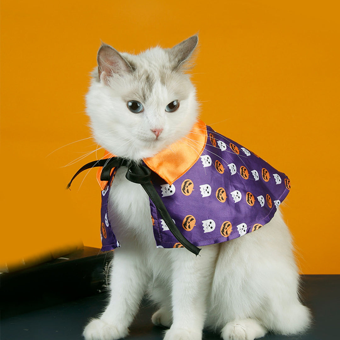 Pet Costume Cat Adjustable Buckle Hat Pumpkin Print Cape Create Atmosphere Cute Pet Transformation Outfit Image 3