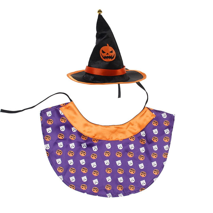 Pet Costume Cat Adjustable Buckle Hat Pumpkin Print Cape Create Atmosphere Cute Pet Transformation Outfit Image 4