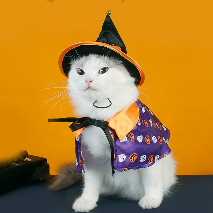 Pet Costume Cat Adjustable Buckle Hat Pumpkin Print Cape Create Atmosphere Cute Pet Transformation Outfit Image 7