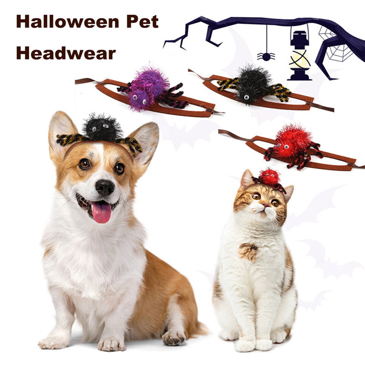 Halloween Pet Headwear Adjustable Spider Hairband Party Hair Hoop Accessory Pet Dress-up Costume Prop for Cats/Dogs Image 1