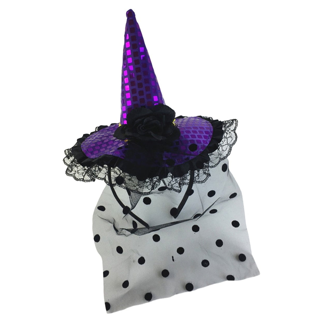 Girls Halloween Headband Lace Witch Hat Hair Hoop Masquerade Cosplay Party Props Funny Halloween Costume Hair Image 4