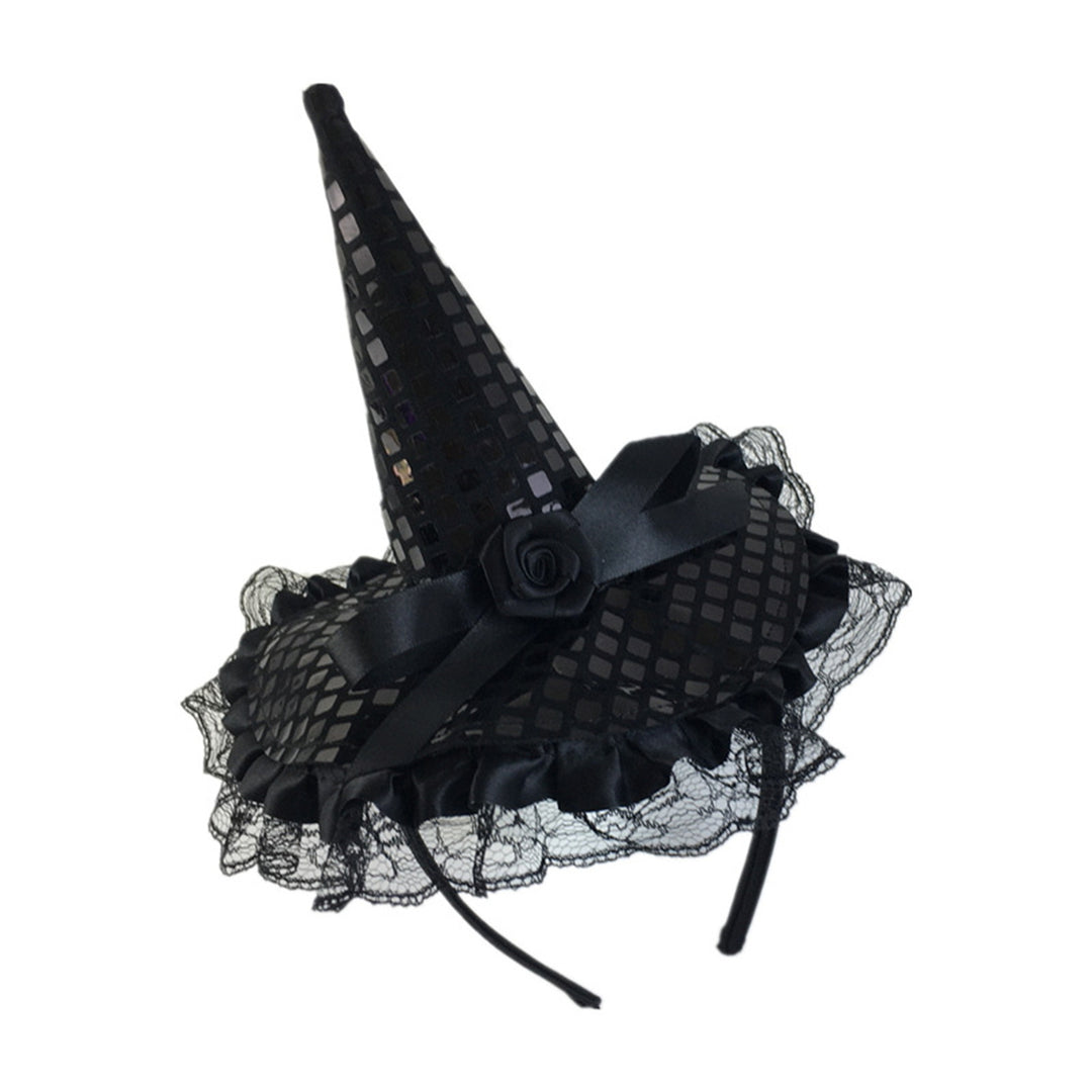 Girls Halloween Headband Lace Witch Hat Hair Hoop Masquerade Cosplay Party Props Funny Halloween Costume Hair Image 6