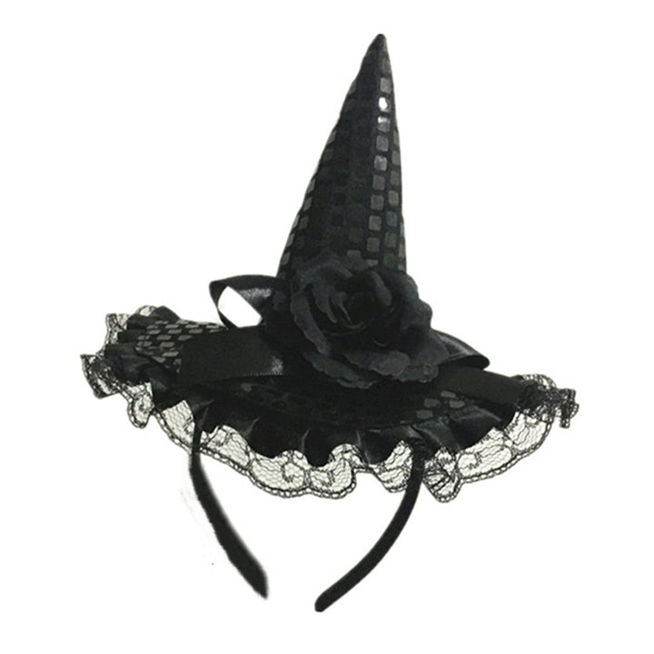 Girls Halloween Headband Lace Witch Hat Hair Hoop Masquerade Cosplay Party Props Funny Halloween Costume Hair Image 7