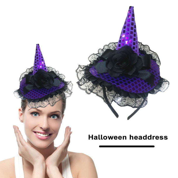 Girls Halloween Headband Lace Witch Hat Hair Hoop Masquerade Cosplay Party Props Funny Halloween Costume Hair Image 9