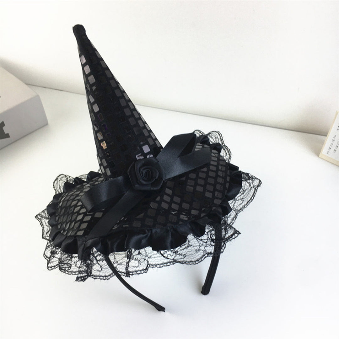 Girls Halloween Headband Lace Witch Hat Hair Hoop Masquerade Cosplay Party Props Funny Halloween Costume Hair Image 10