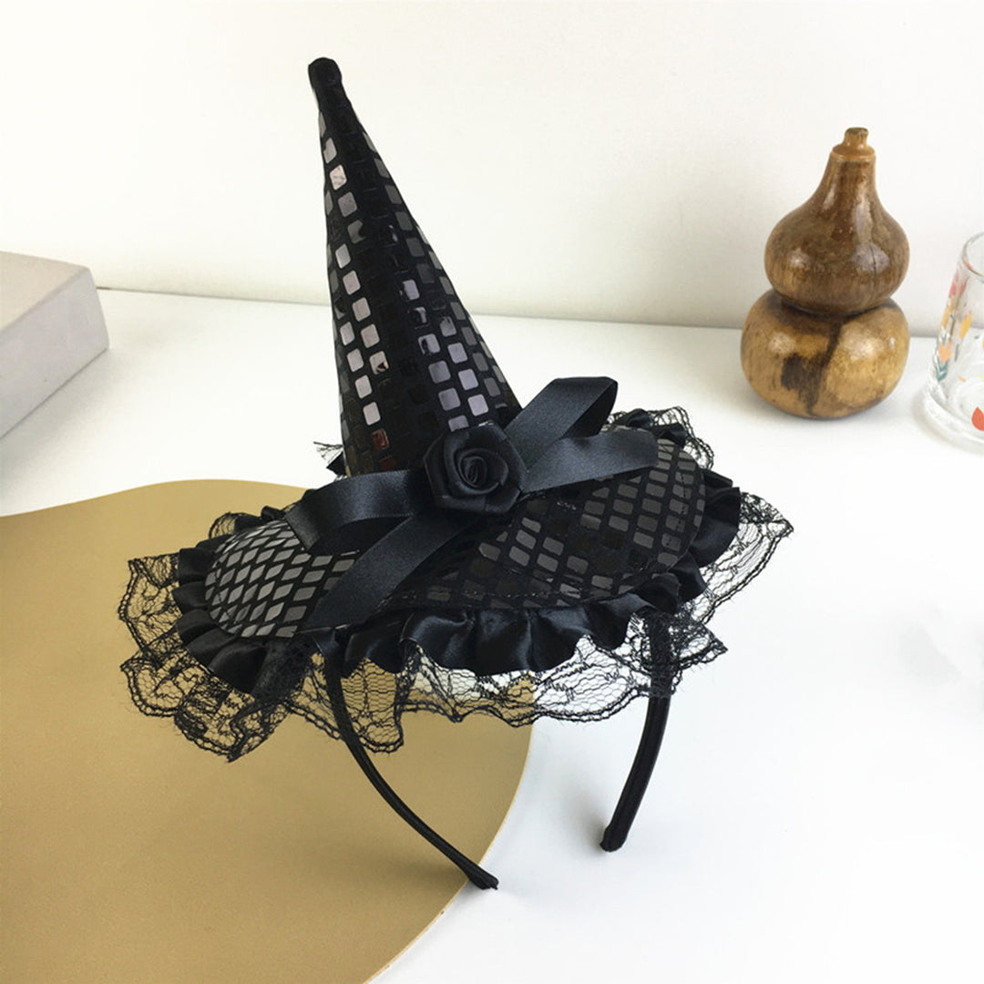 Girls Halloween Headband Lace Witch Hat Hair Hoop Masquerade Cosplay Party Props Funny Halloween Costume Hair Image 1