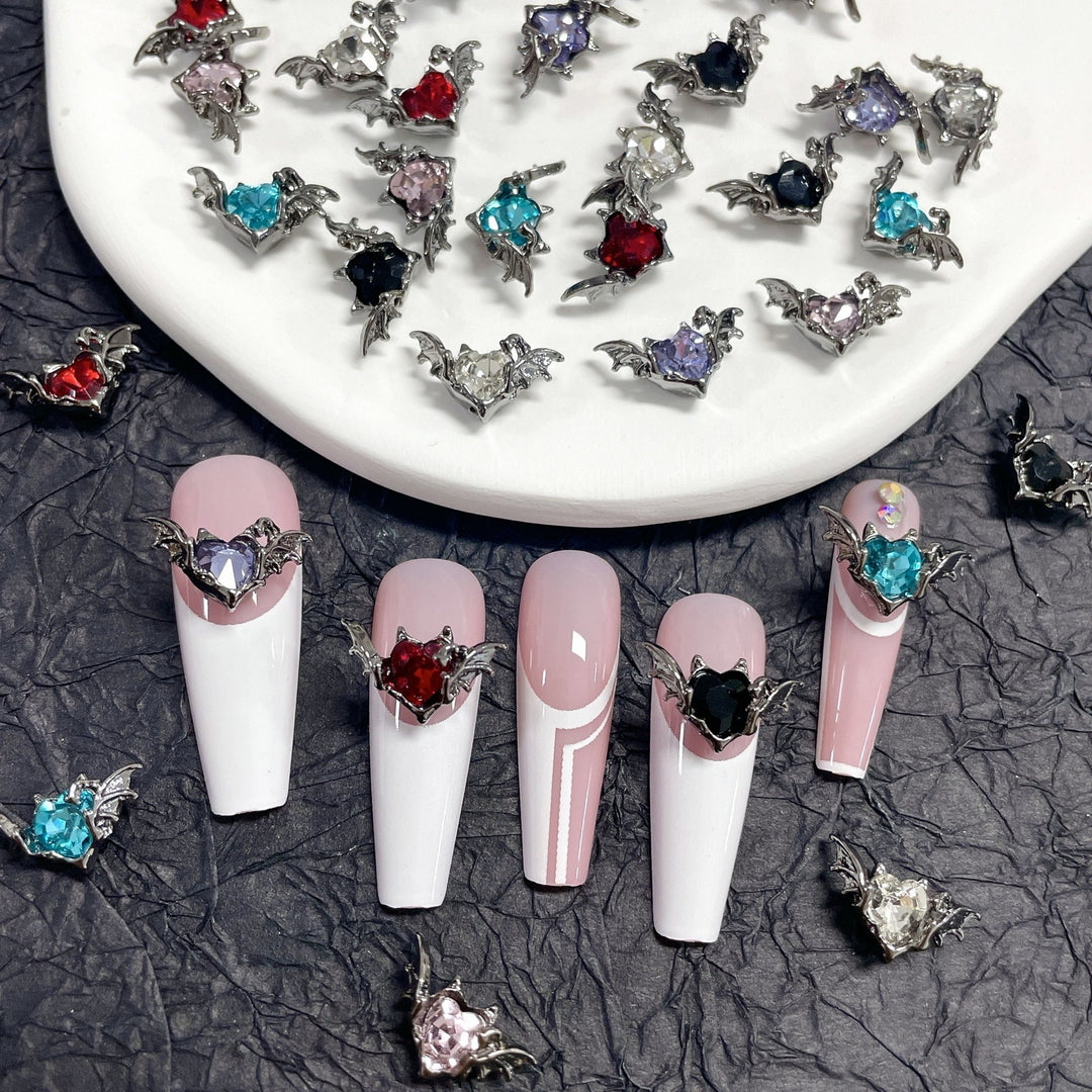 10Pcs Nail Charms Dark Style Bat Love Wings Luxury Jewelry Alloy Sturdy Nail Art Accessories for Manicure Image 1