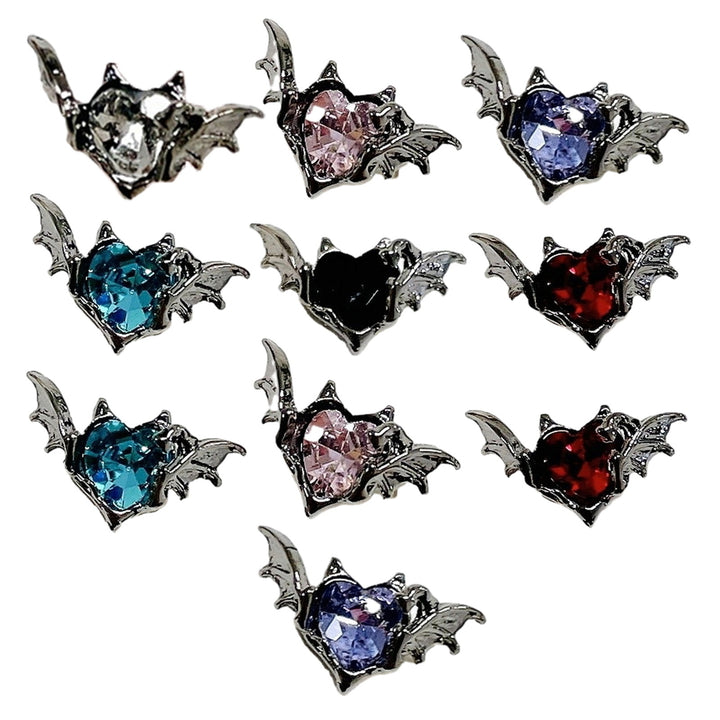 10Pcs Nail Charms Dark Style Bat Love Wings Luxury Jewelry Alloy Sturdy Nail Art Accessories for Manicure Image 2