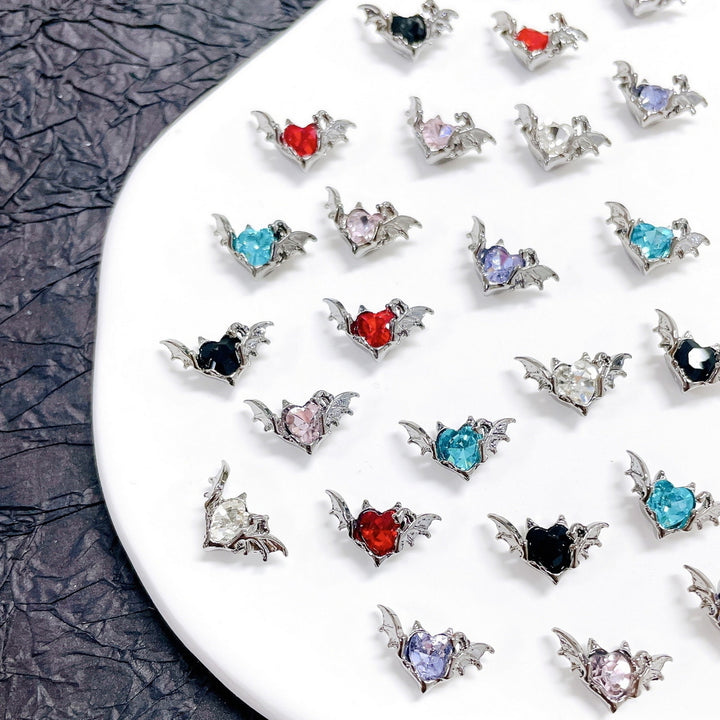 10Pcs Nail Charms Dark Style Bat Love Wings Luxury Jewelry Alloy Sturdy Nail Art Accessories for Manicure Image 10