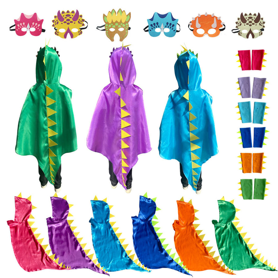 Kids Halloween Costumes Party Cosplay Cloak Bright Color Hooded Face Masque Loose Smooth Animal Suit Dinosaur Cape Image 1