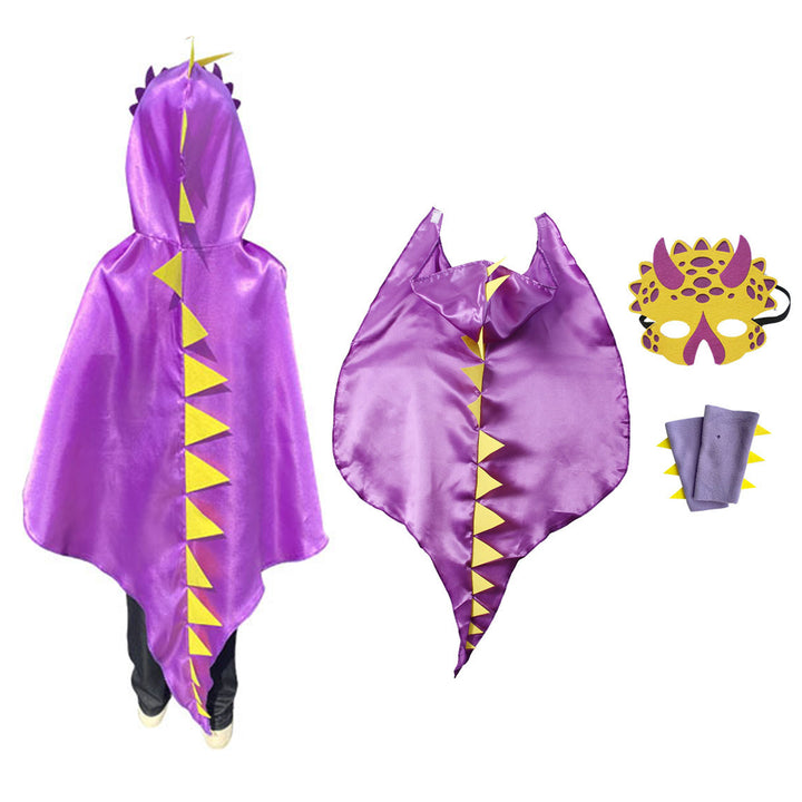 Kids Halloween Costumes Party Cosplay Cloak Bright Color Hooded Face Masque Loose Smooth Animal Suit Dinosaur Cape Image 9