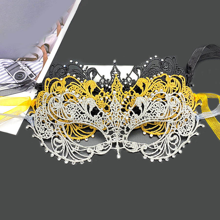 Halloween Eye Cover Exquisite Lace Half-Face Masque with Rhinestone Decoration for Party Cosplay Stage Accessory Image 1