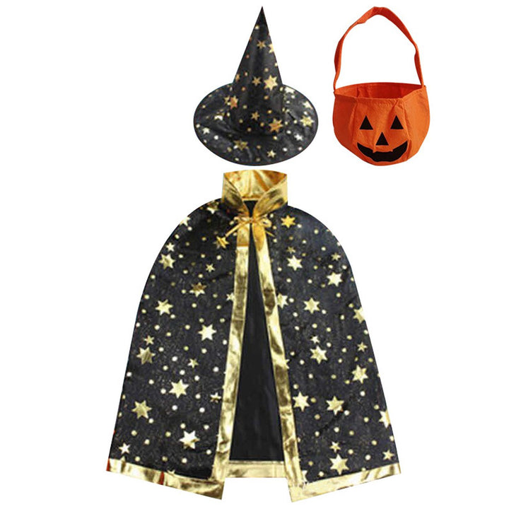 Adjustable Halloween Cape Pentagram Printing with Wizard Hat Hand Bag Comfortable Breathable Costume Image 2