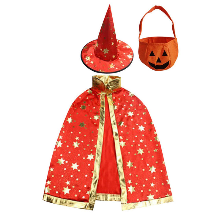 Adjustable Halloween Cape Pentagram Printing with Wizard Hat Hand Bag Comfortable Breathable Costume Image 3