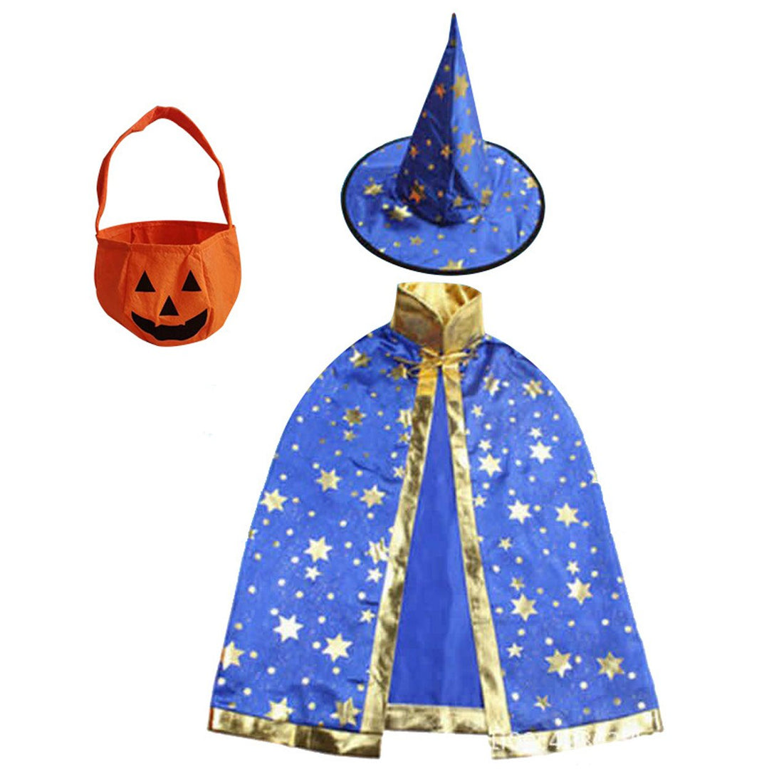 Adjustable Halloween Cape Pentagram Printing with Wizard Hat Hand Bag Comfortable Breathable Costume Image 4