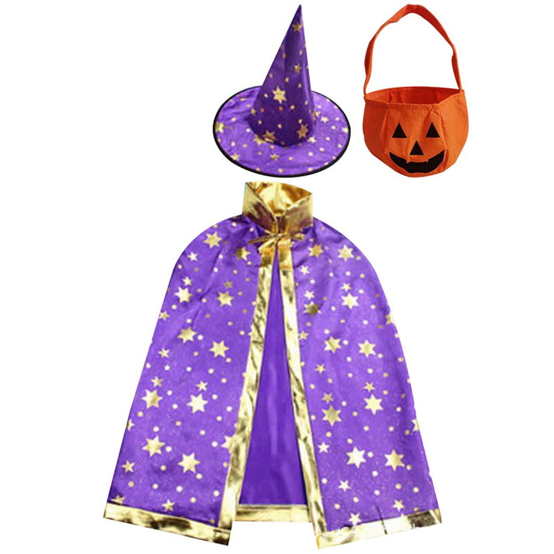 Adjustable Halloween Cape Pentagram Printing with Wizard Hat Hand Bag Comfortable Breathable Costume Image 4