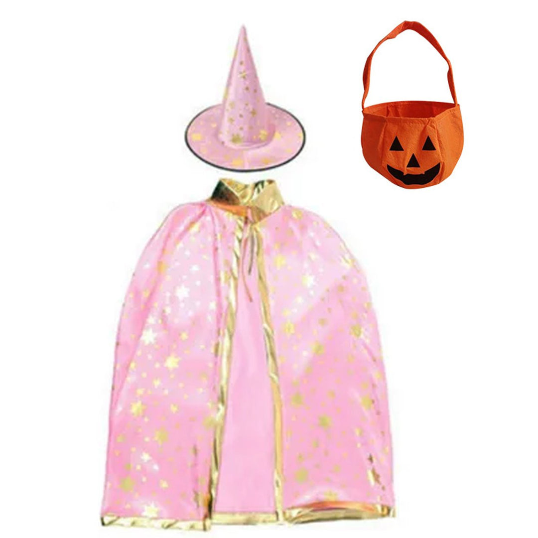 Adjustable Halloween Cape Pentagram Printing with Wizard Hat Hand Bag Comfortable Breathable Costume Image 6