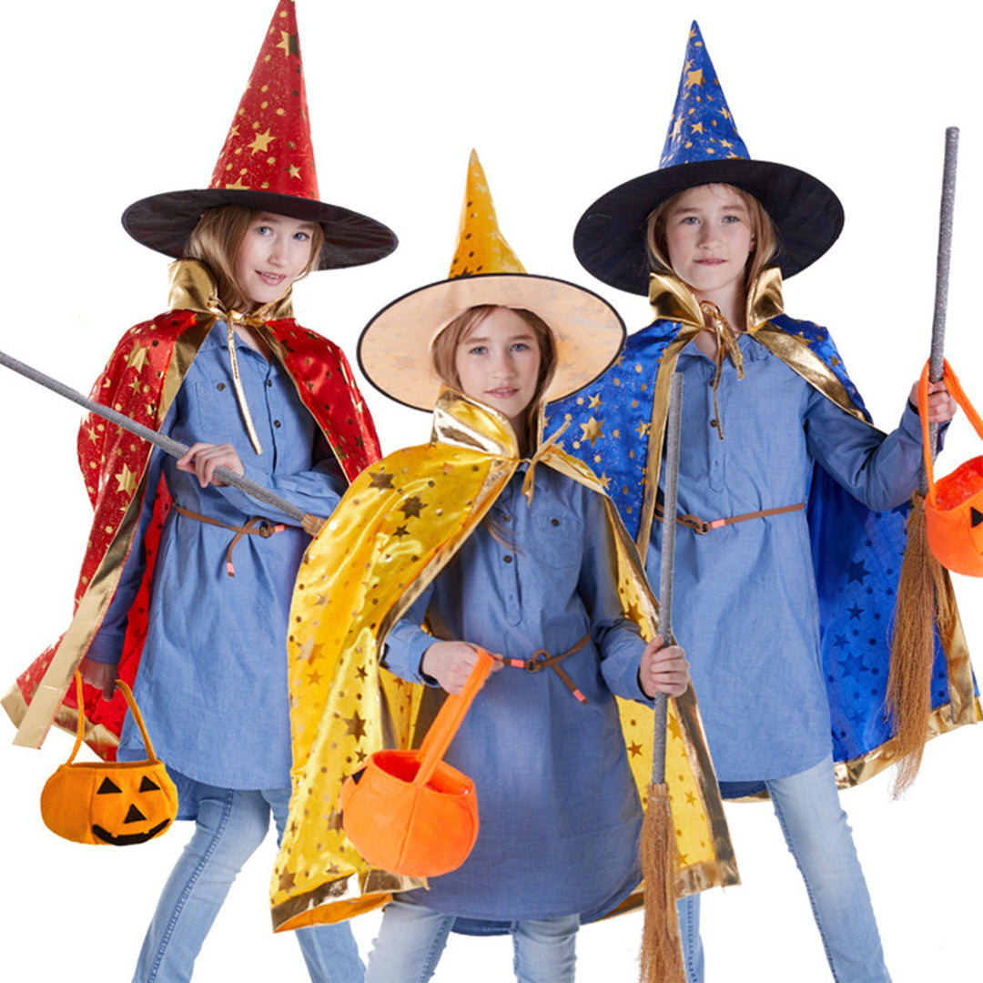 Adjustable Halloween Cape Pentagram Printing with Wizard Hat Hand Bag Comfortable Breathable Costume Image 8