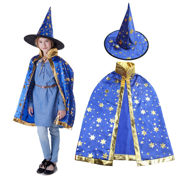 Adjustable Halloween Cape Pentagram Printing with Wizard Hat Hand Bag Comfortable Breathable Costume Image 9