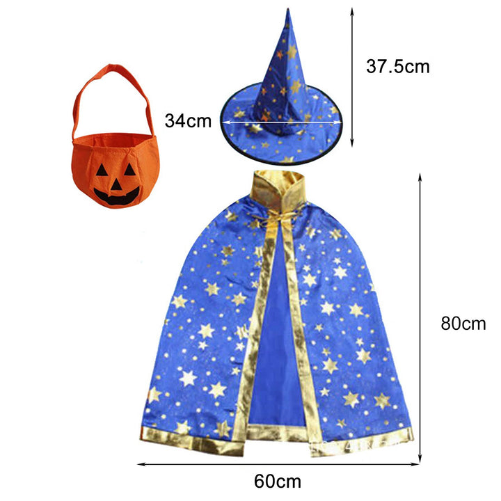 Adjustable Halloween Cape Pentagram Printing with Wizard Hat Hand Bag Comfortable Breathable Costume Image 10