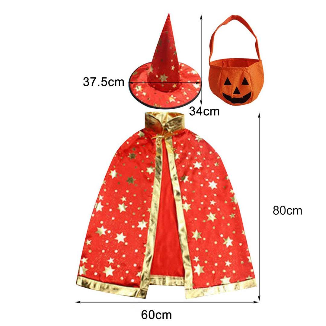 Adjustable Halloween Cape Pentagram Printing with Wizard Hat Hand Bag Comfortable Breathable Costume Image 11