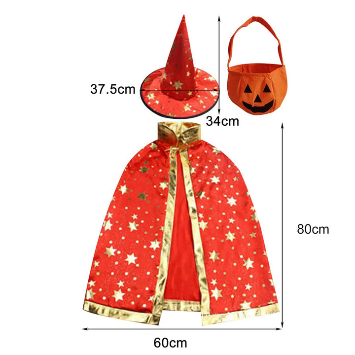 Adjustable Halloween Cape Pentagram Printing with Wizard Hat Hand Bag Comfortable Breathable Costume Image 11