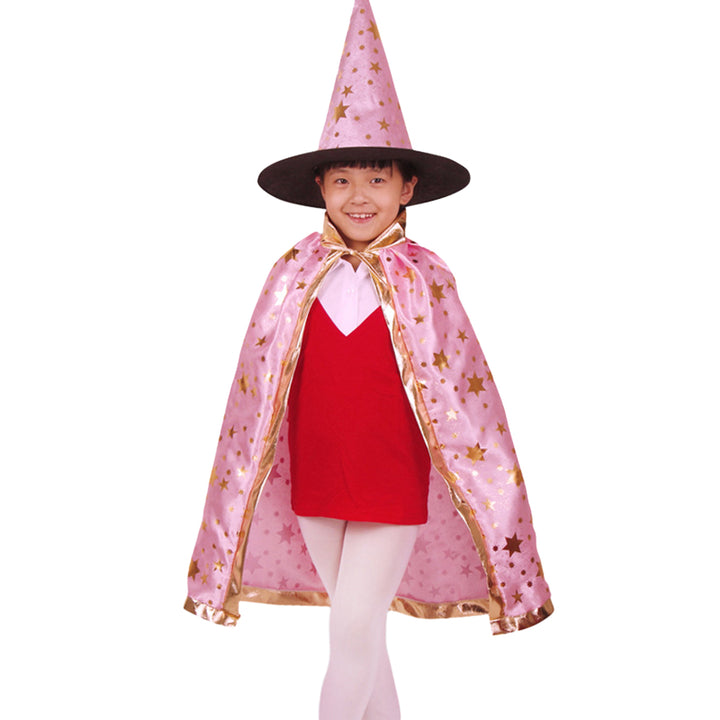 Halloween Cape Hat Set Reflective Pointed Hat Lace Up Unisex Loose Children Cosplay Halloween Party Stage Show Image 2