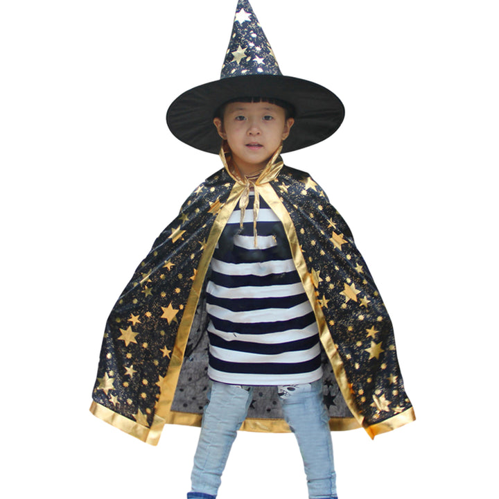 Halloween Cape Hat Set Reflective Pointed Hat Lace Up Unisex Loose Children Cosplay Halloween Party Stage Show Image 3