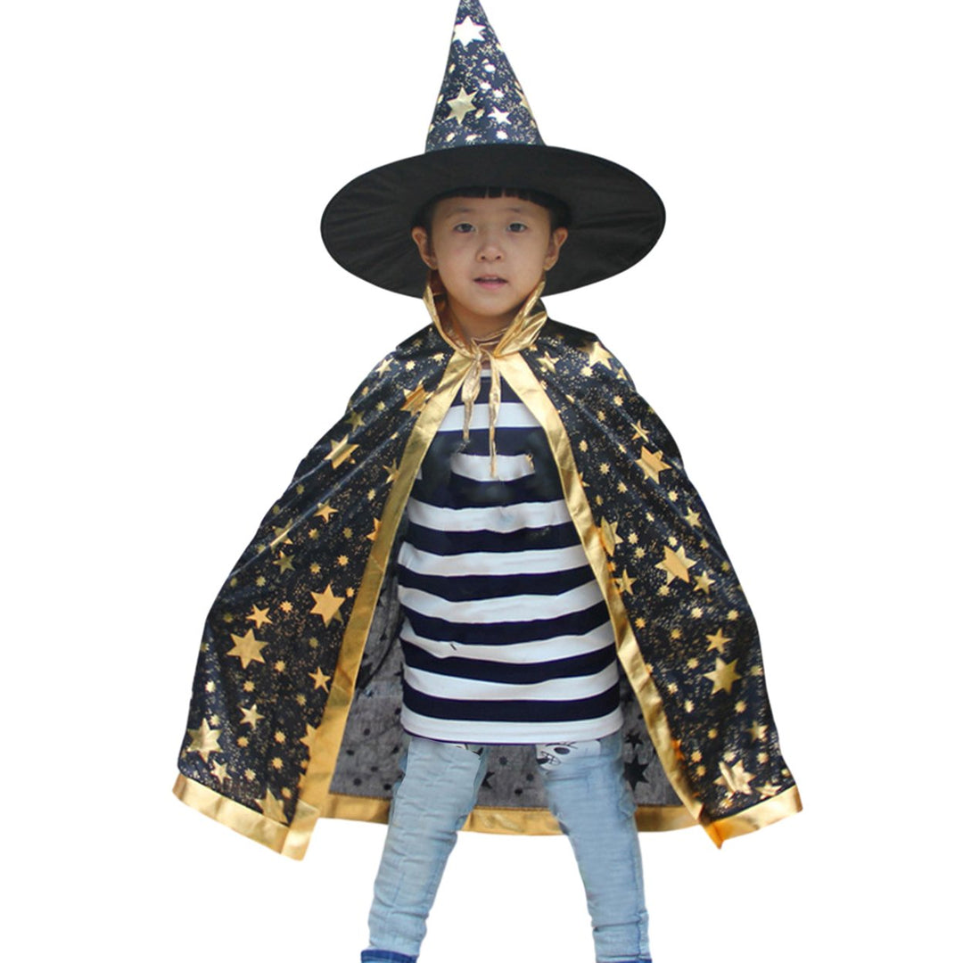 Halloween Cape Hat Set Reflective Pointed Hat Lace Up Unisex Loose Children Cosplay Halloween Party Stage Show Image 1