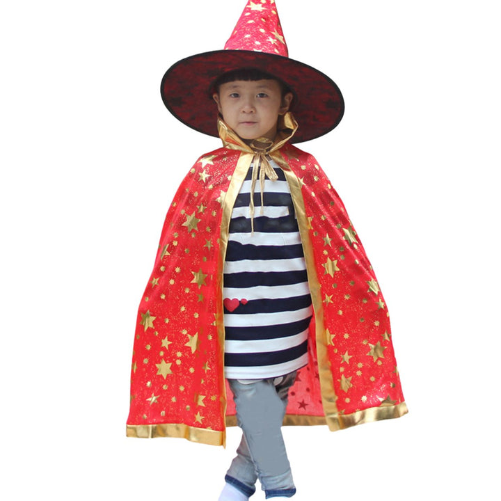 Halloween Cape Hat Set Reflective Pointed Hat Lace Up Unisex Loose Children Cosplay Halloween Party Stage Show Image 4