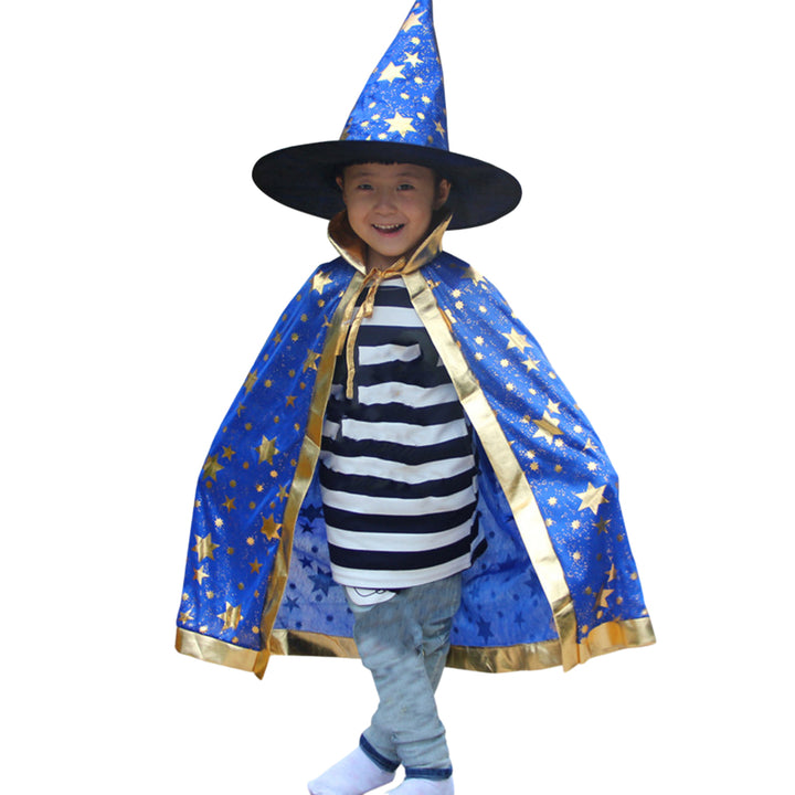 Halloween Cape Hat Set Reflective Pointed Hat Lace Up Unisex Loose Children Cosplay Halloween Party Stage Show Image 4