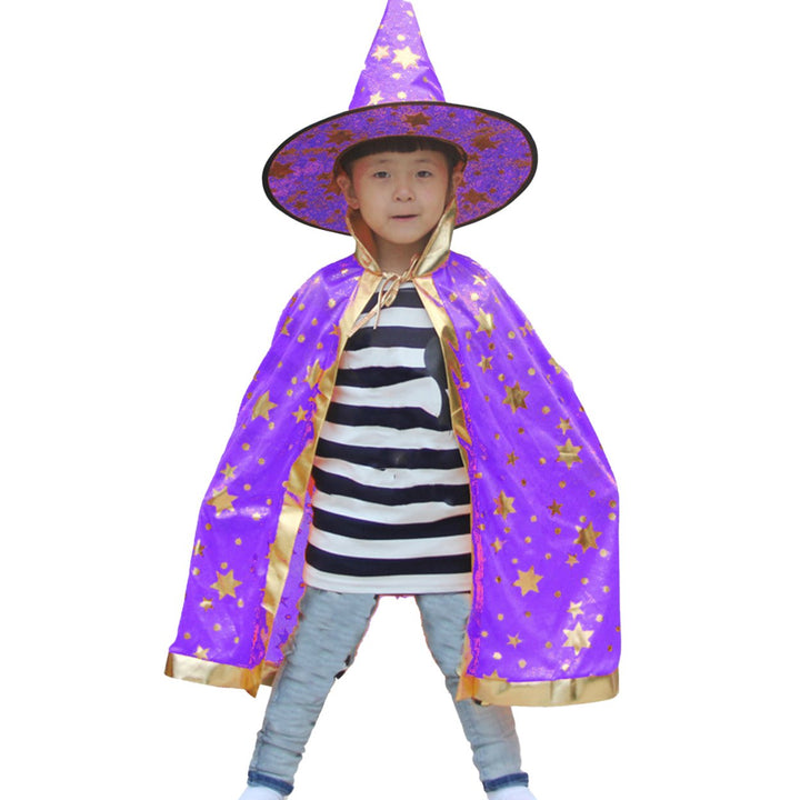 Halloween Cape Hat Set Reflective Pointed Hat Lace Up Unisex Loose Children Cosplay Halloween Party Stage Show Image 6