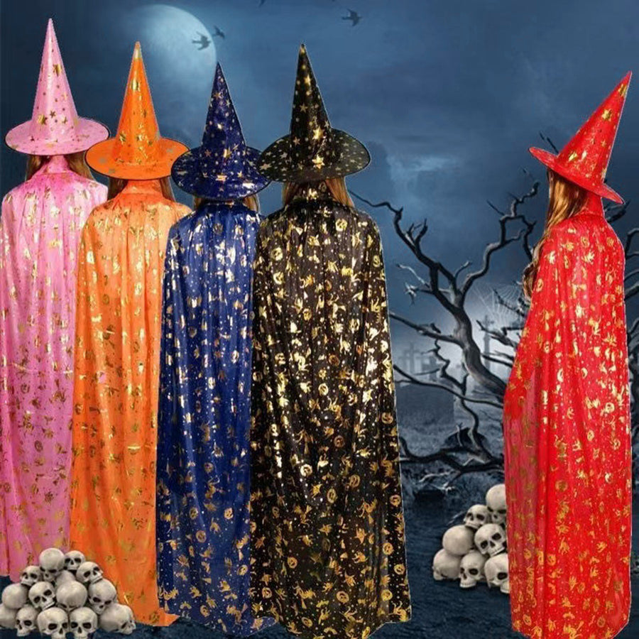 Halloween Cape Fine Workmanship Cosplay Costume Dress Up Star Pattern Hat for Halloween Christmas Parties Image 1