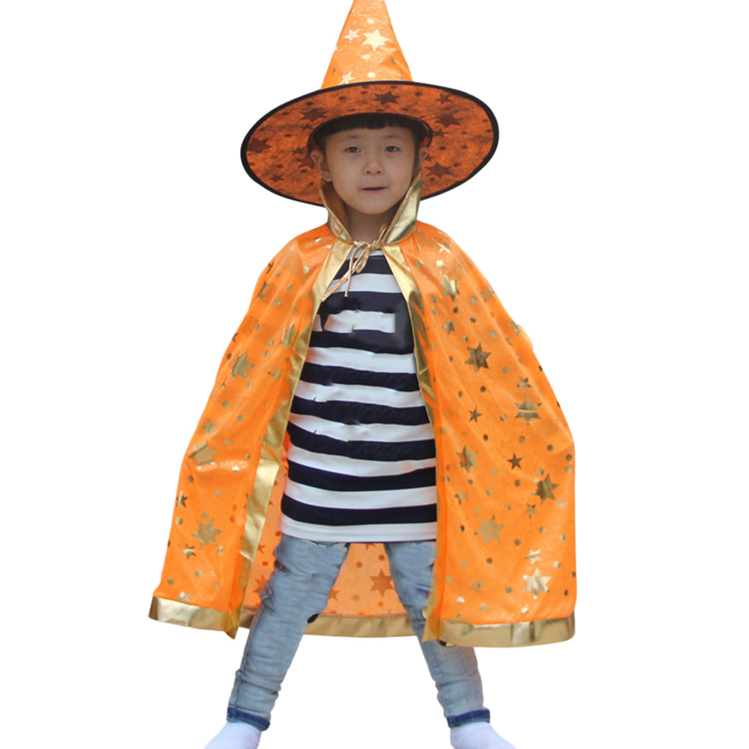 Halloween Cape Hat Set Reflective Pointed Hat Lace Up Unisex Loose Children Cosplay Halloween Party Stage Show Image 7