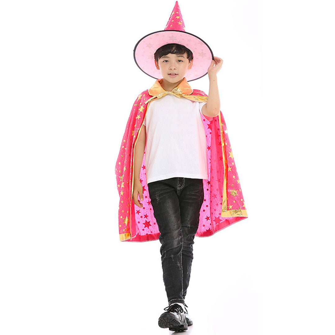 Halloween Cape Hat Set Reflective Pointed Hat Lace Up Unisex Loose Children Cosplay Halloween Party Stage Show Image 8