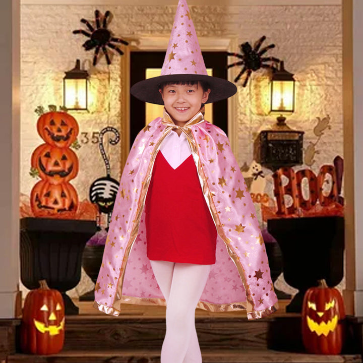 Halloween Cape Hat Set Reflective Pointed Hat Lace Up Unisex Loose Children Cosplay Halloween Party Stage Show Image 11