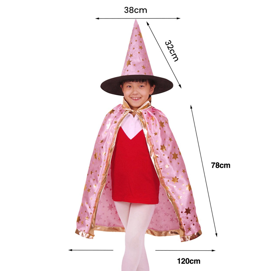 Halloween Cape Hat Set Reflective Pointed Hat Lace Up Unisex Loose Children Cosplay Halloween Party Stage Show Image 12