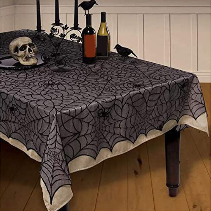 Halloween Lace Spider Web Tablecloth Realistic Skull Design for Scary Atmosphere Perfect Party Decoration Image 4