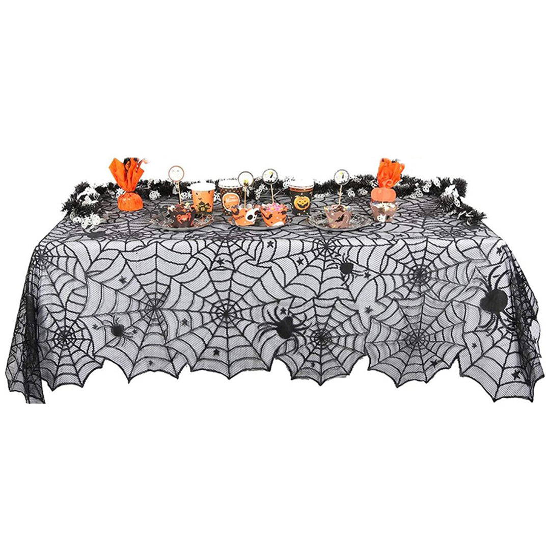 Halloween Lace Spider Web Tablecloth Realistic Skull Design for Scary Atmosphere Perfect Party Decoration Image 4