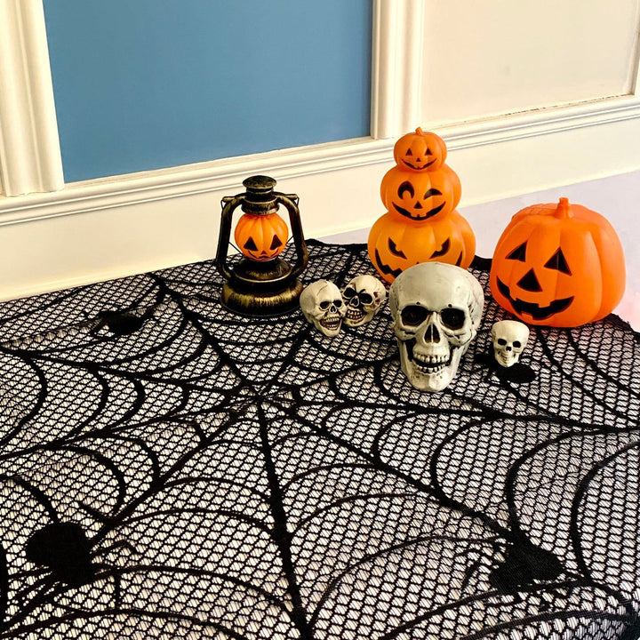 Halloween Spider Web Tablecloth Lace Design Realistic Create Scary Atmosphere Round Tablecloth Home Decoration Image 3