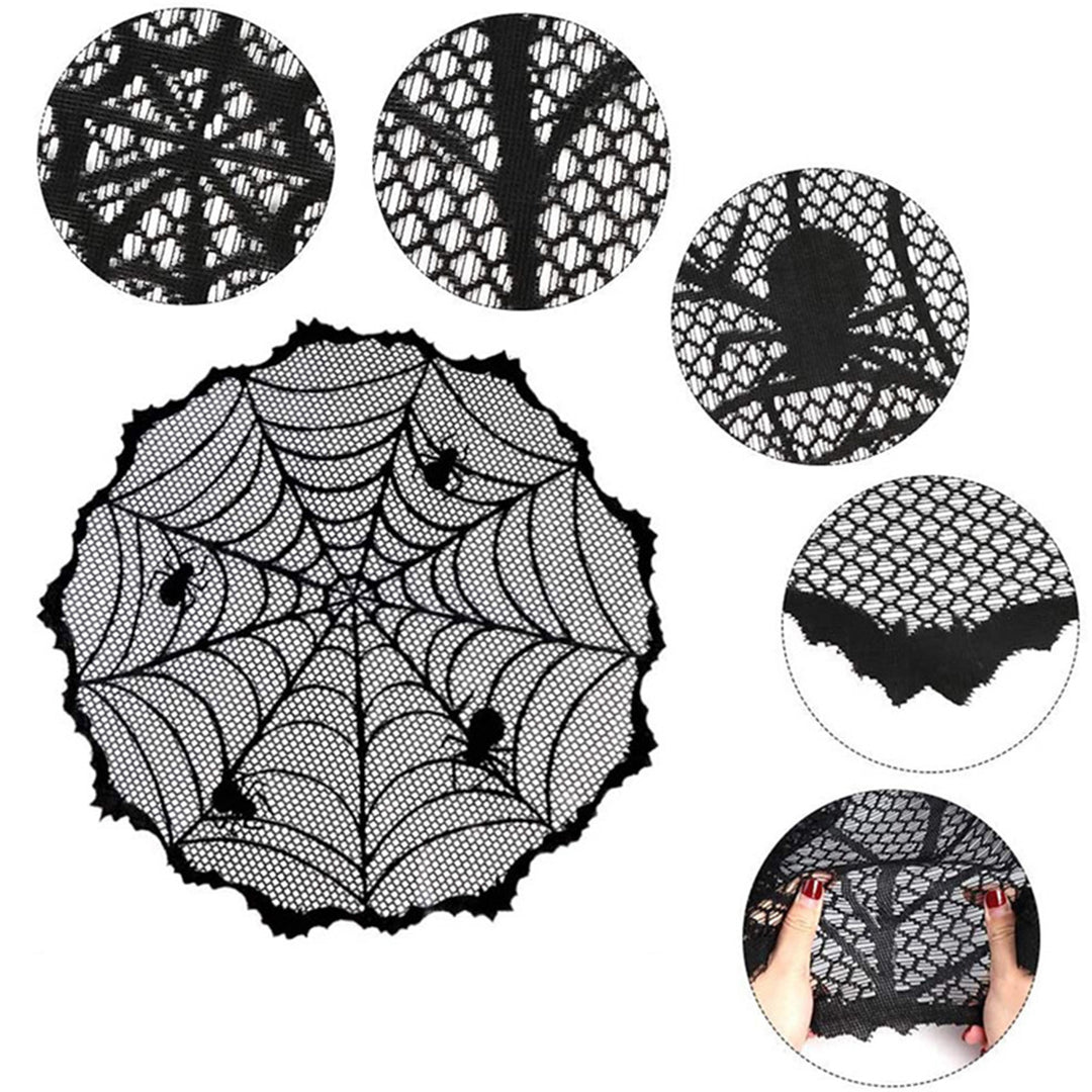 Halloween Spider Web Tablecloth Lace Design Realistic Create Scary Atmosphere Round Tablecloth Home Decoration Image 4