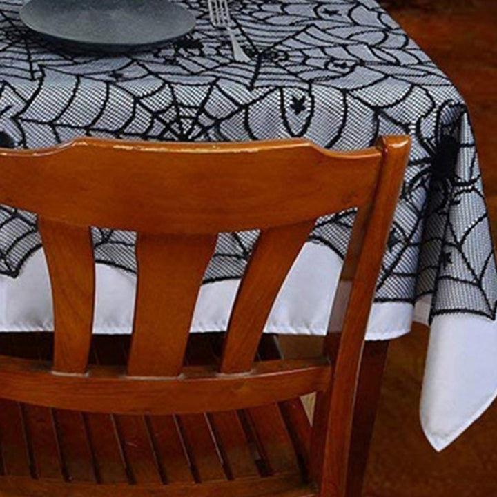 Halloween Lace Spider Web Tablecloth Realistic Skull Design for Scary Atmosphere Perfect Party Decoration Image 8