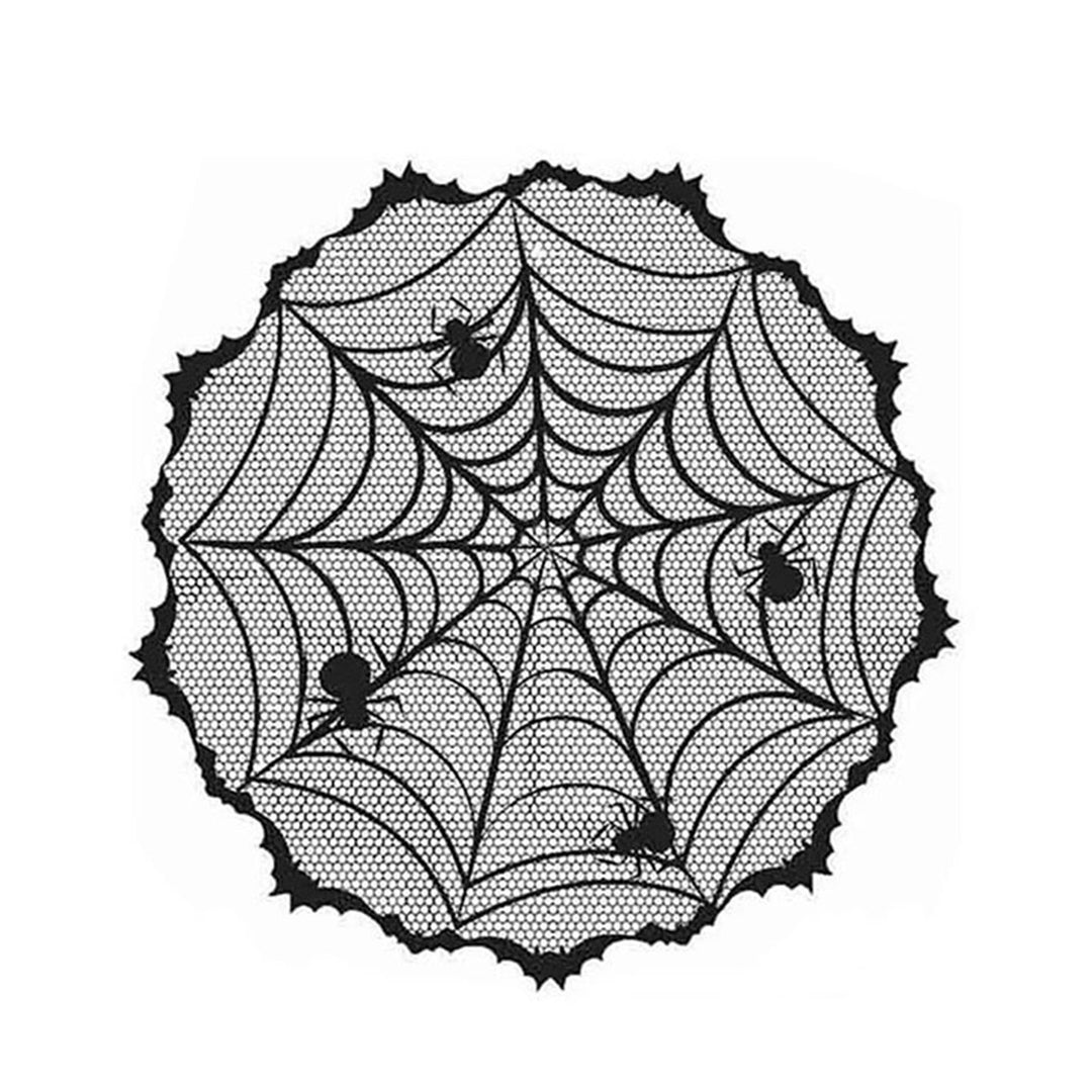 Halloween Spider Web Tablecloth Lace Design Realistic Create Scary Atmosphere Round Tablecloth Home Decoration Image 4